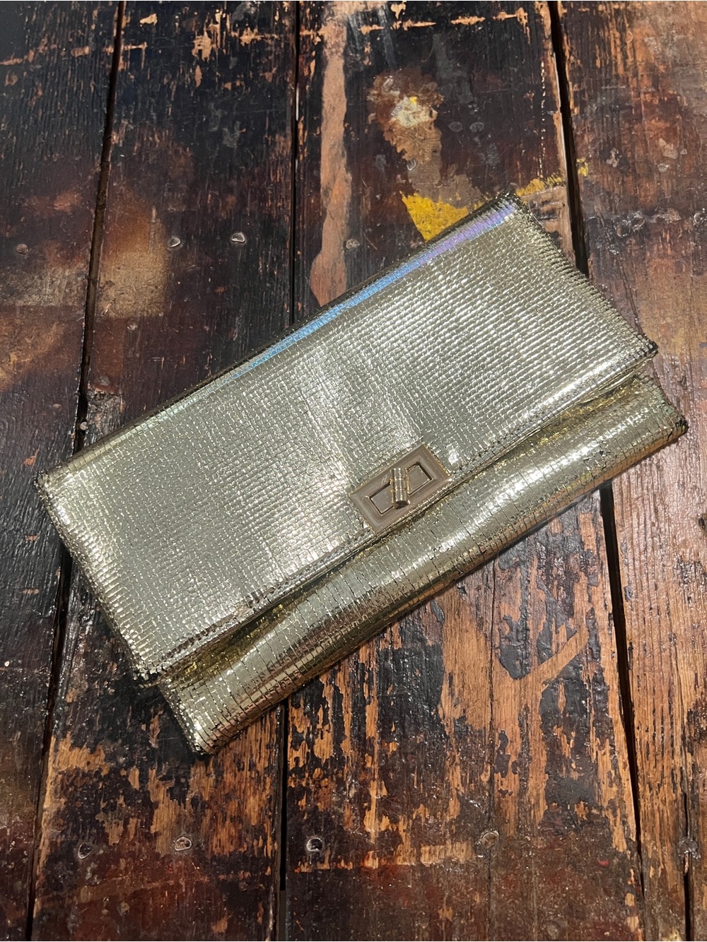 Shimmery Gold Fold-Over Wristlet Clutch
